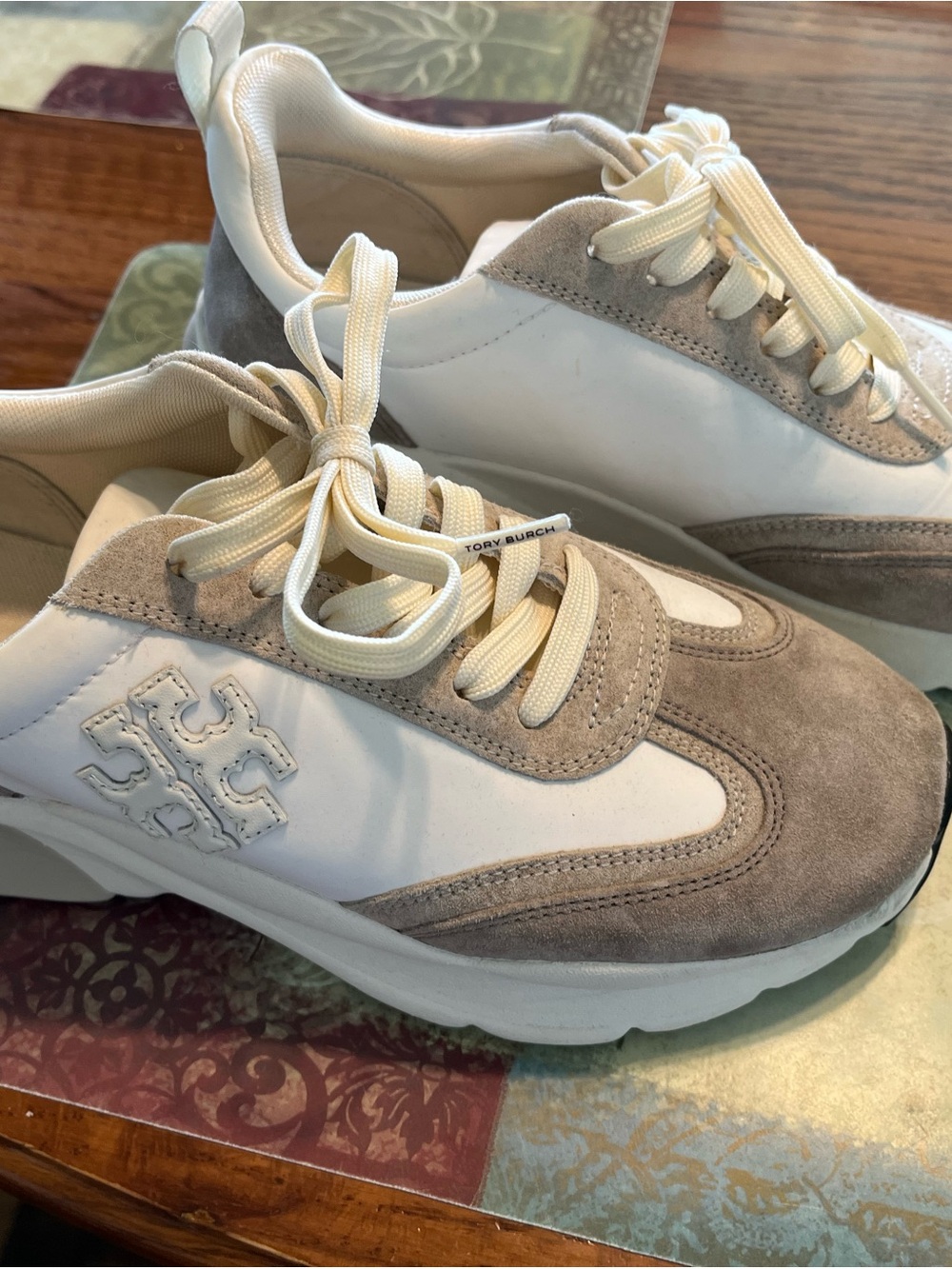 Tory Burch Cream and Taupe Suede-Trim Sneakers